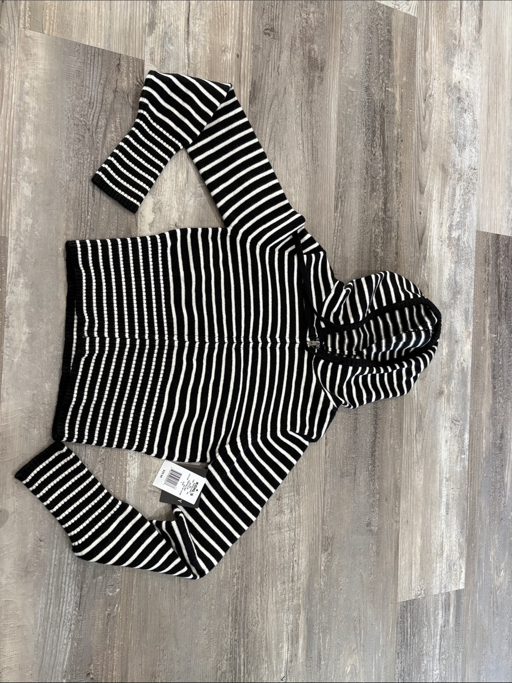 Kohl's Black & White Striped Hooded Zip Cardigan
